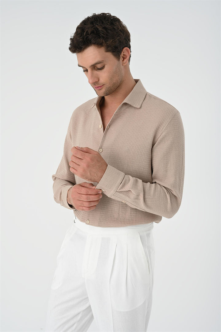 Camisa tejida de hombre beige regular fit - Wessi