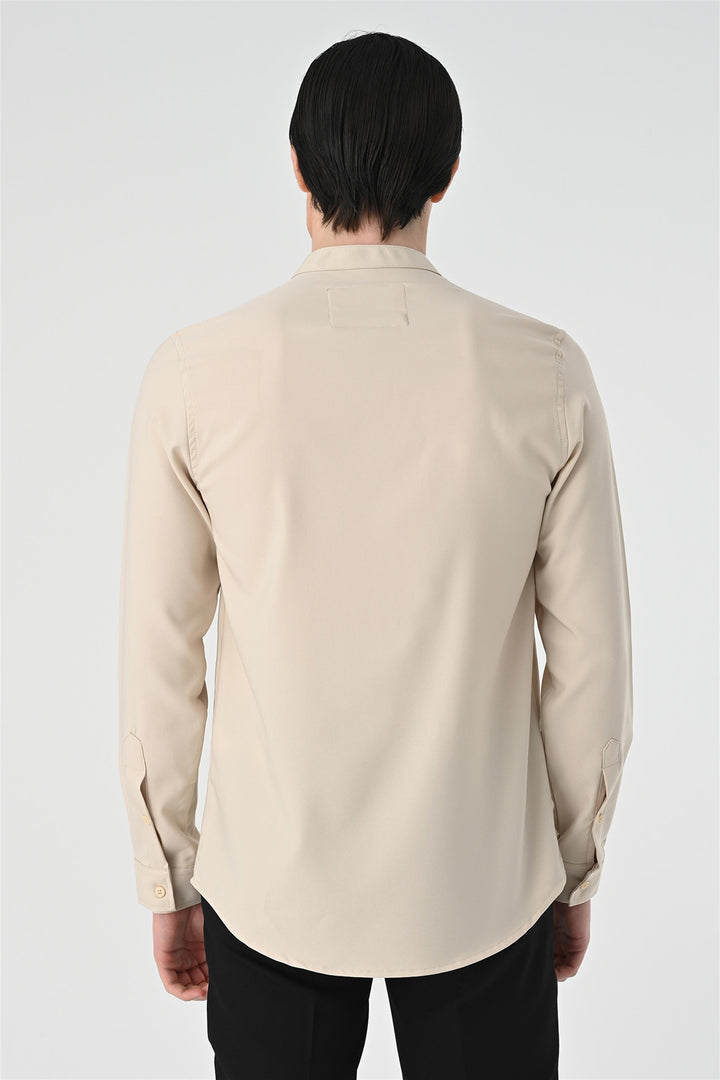 Men's Beige Regular Fit Classic Collar  Shirt - Wessi