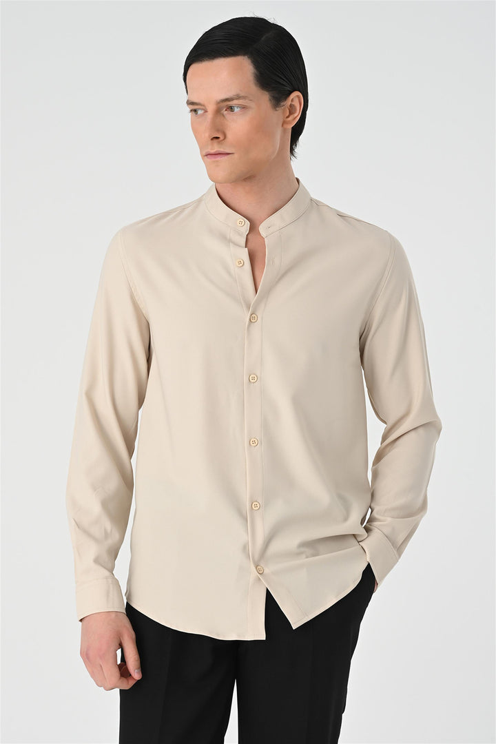 Men's Beige Regular Fit Classic Collar  Shirt - Wessi