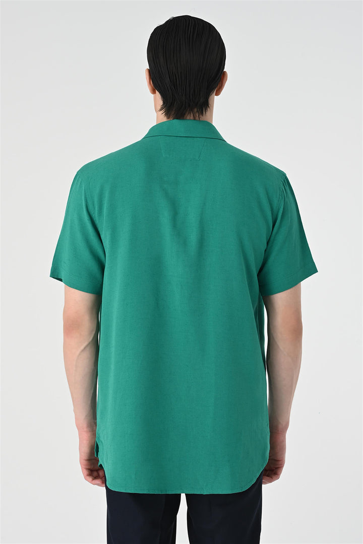 Camisa Relax Fit De Manga Corta Con Cuello Chal De Hombre Verde - Wessi