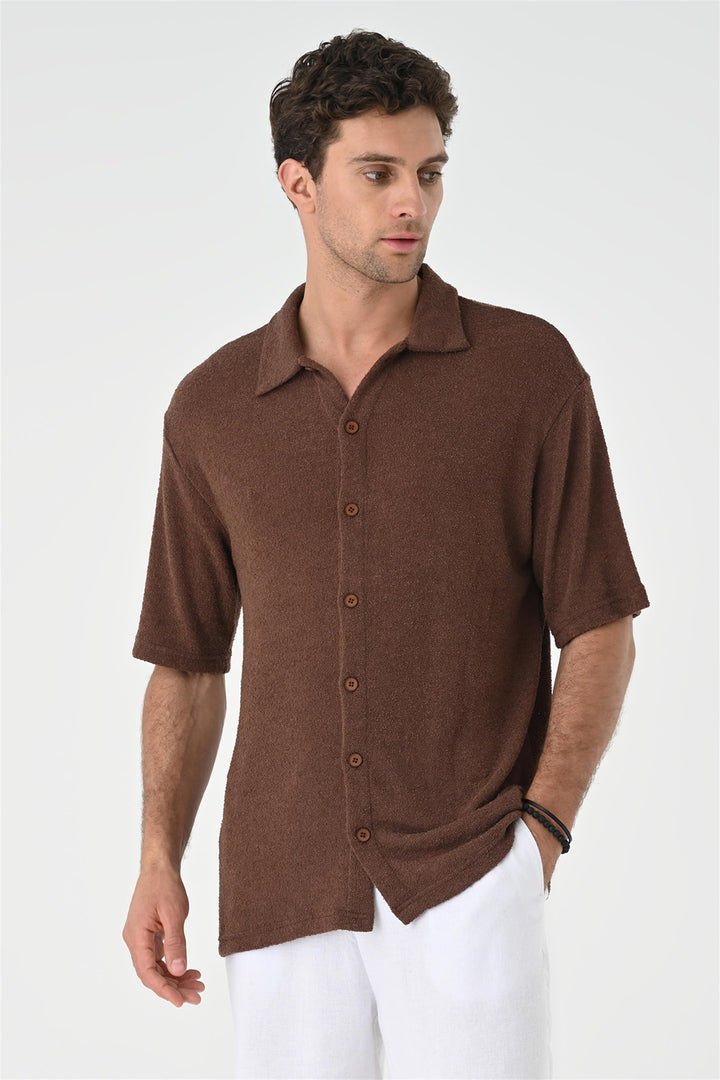 Camicia in maglia marrone relax fit da uomo - Wessi