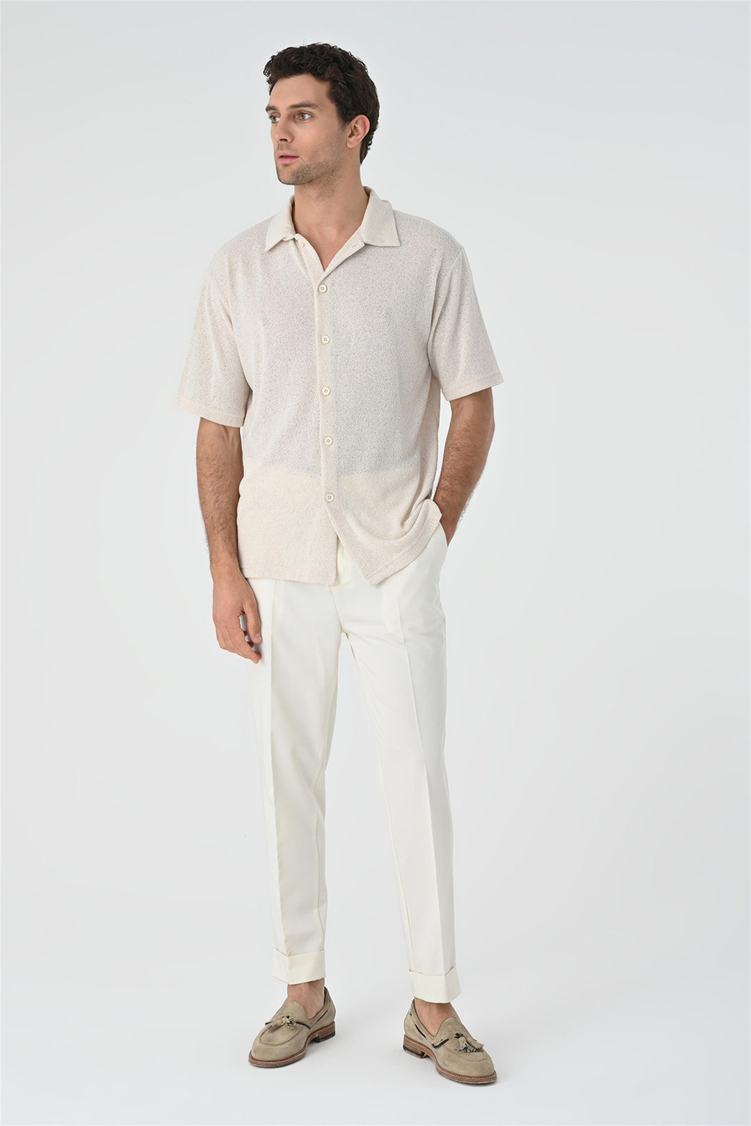 Camisa de punto de hombre beige claro Relax Fit - Wessi