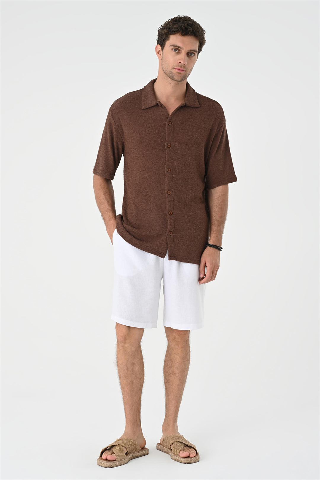 Camicia in maglia marrone relax fit da uomo - Wessi