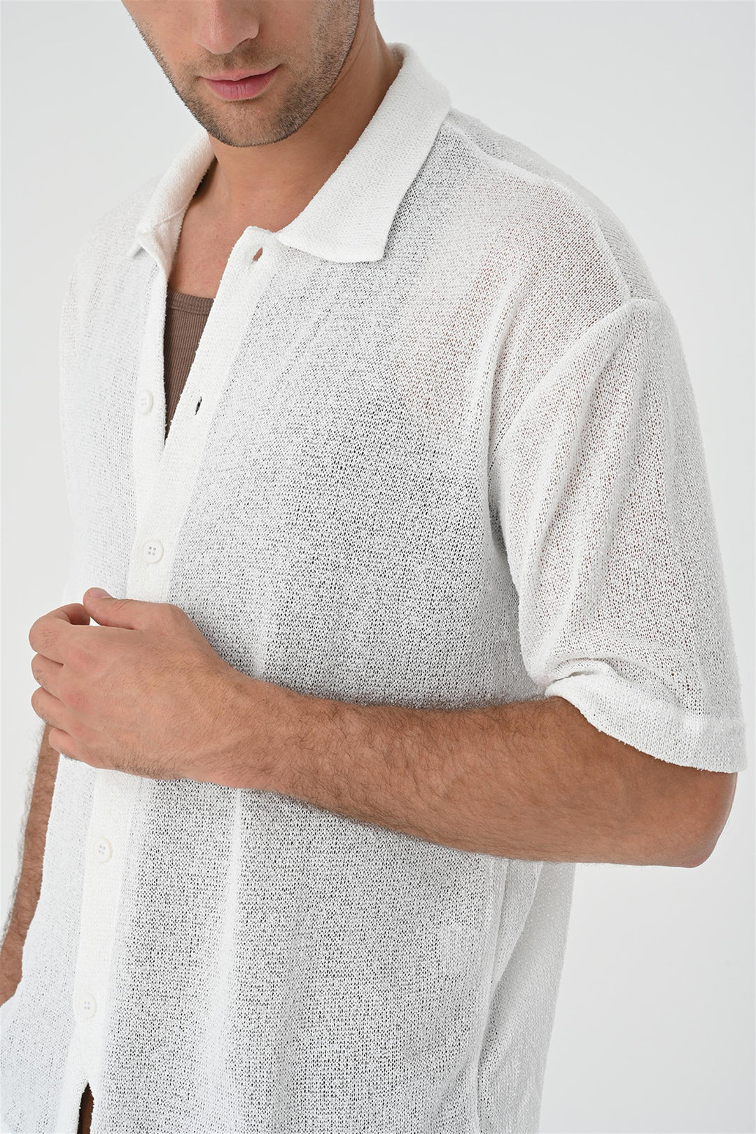 Camicia in maglia bianca relax fit da uomo - Wessi