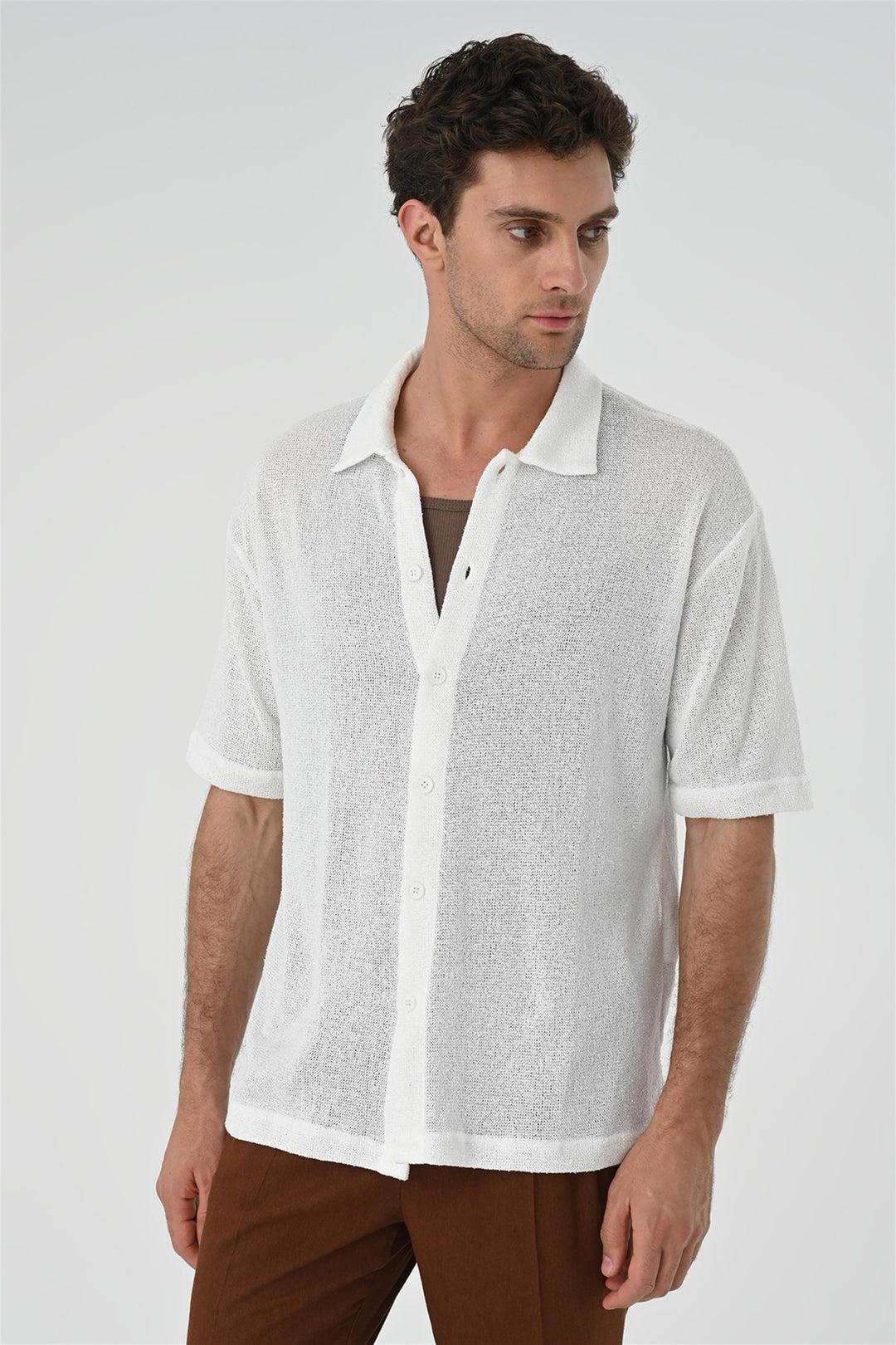 Camicia in maglia bianca relax fit da uomo - Wessi