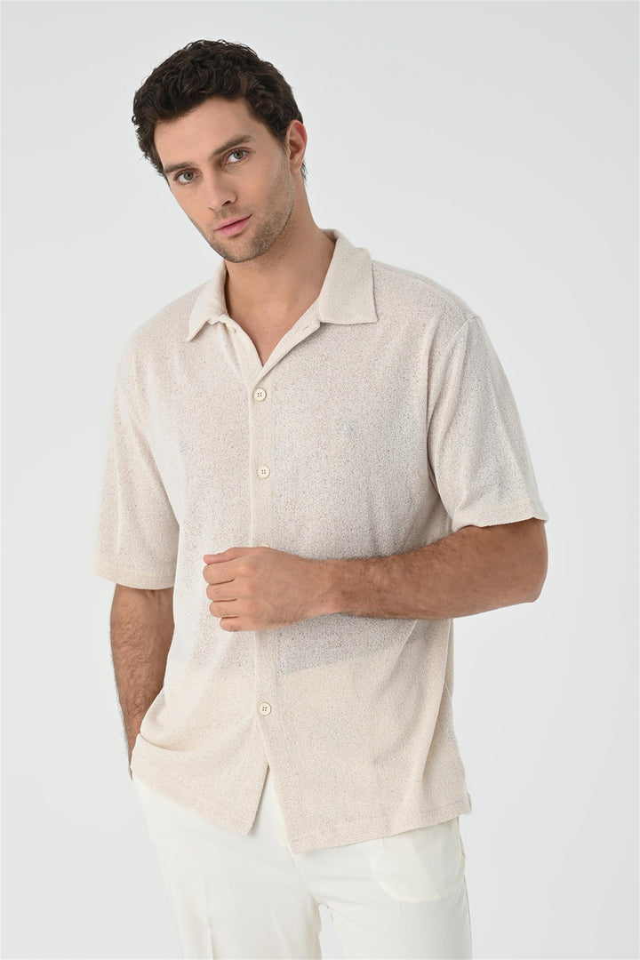 Men's Light Beige Relax Fit Knitwear  Shirt - Wessi