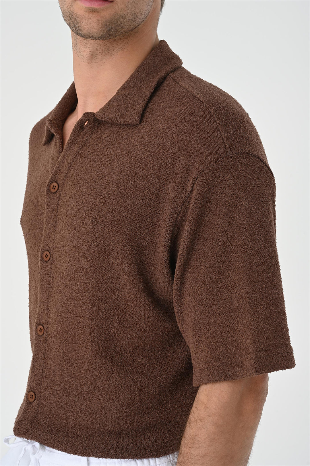 Camicia in maglia marrone relax fit da uomo - Wessi