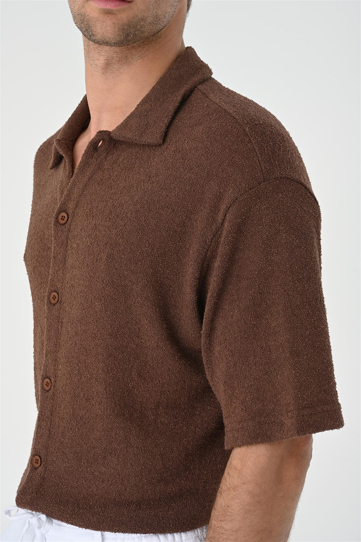 Camicia in maglia marrone relax fit da uomo - Wessi