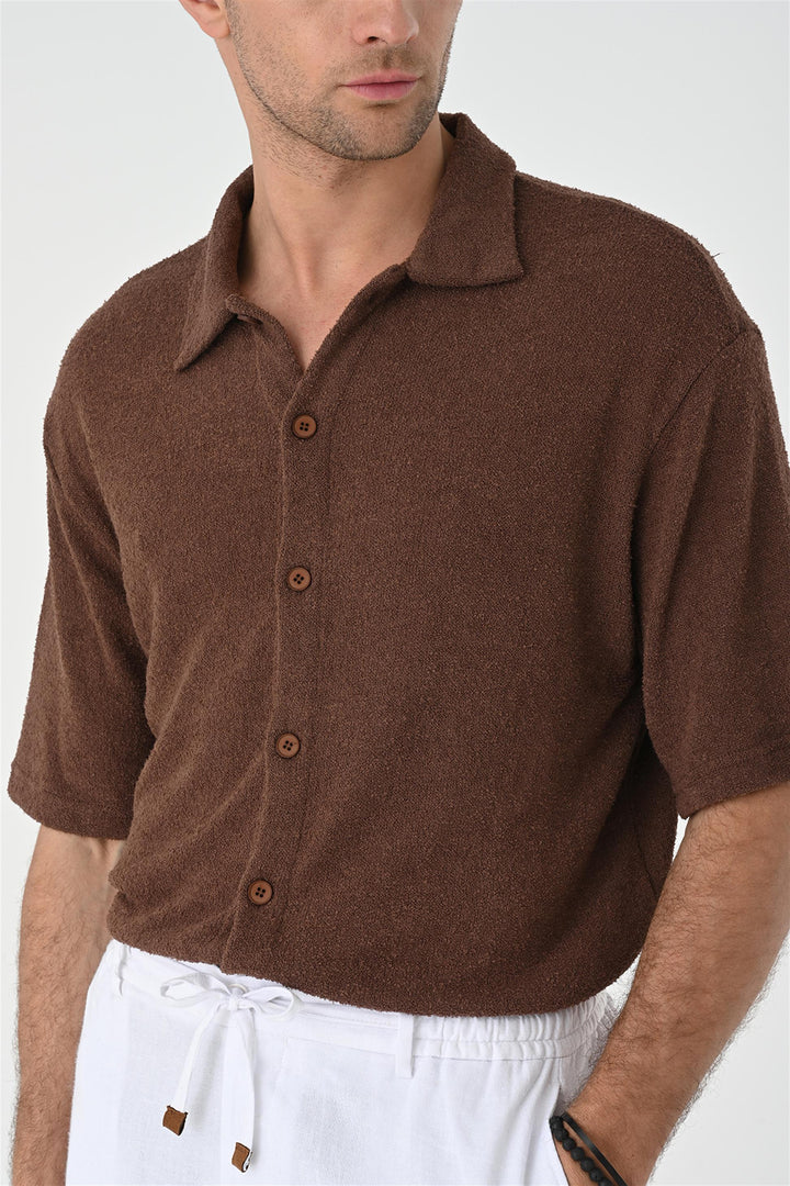 Camicia in maglia marrone relax fit da uomo - Wessi