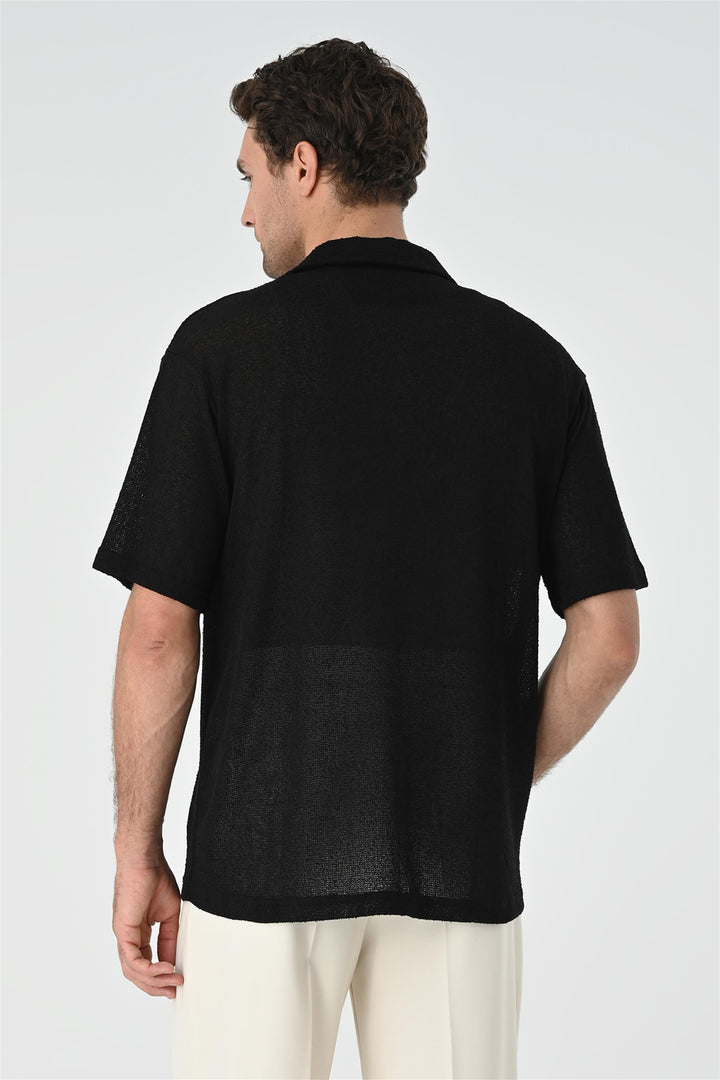 Men's Black Relax Fit Knitwear  Shirt - Wessi