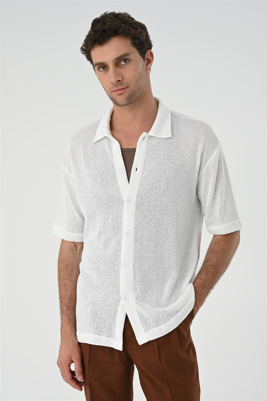 Camicia in maglia bianca relax fit da uomo - Wessi