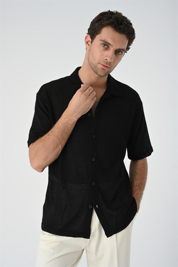 Men's Black Relax Fit Knitwear  Shirt - Wessi