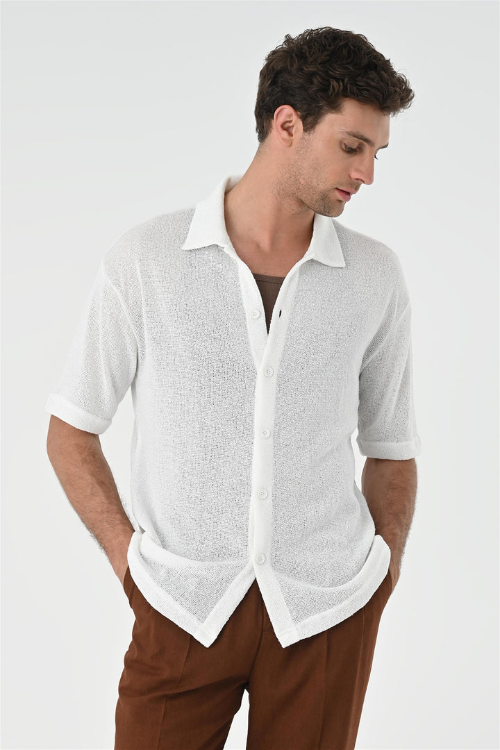 Camicia in maglia bianca relax fit da uomo - Wessi