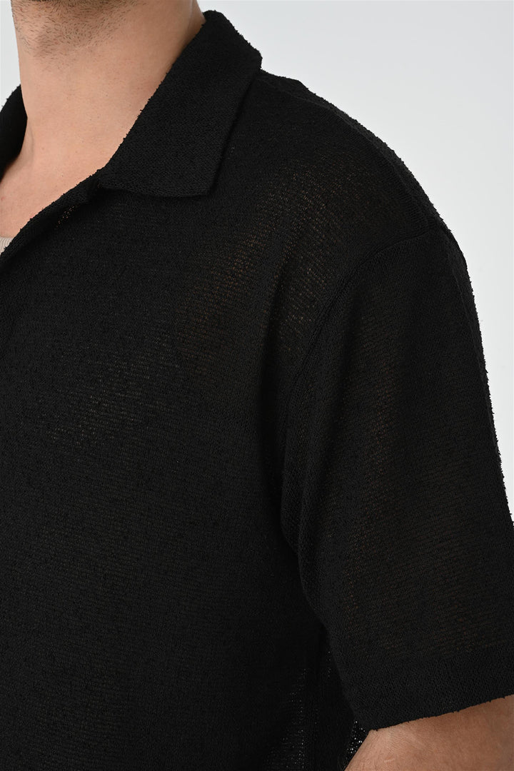 Men's Black Relax Fit Knitwear  Shirt - Wessi