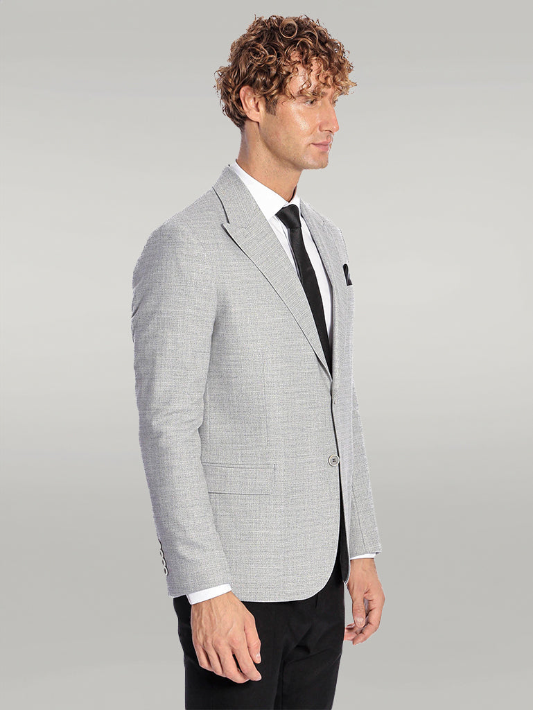 Patterned Wide Lapel Grey Men Blazer - Wessi