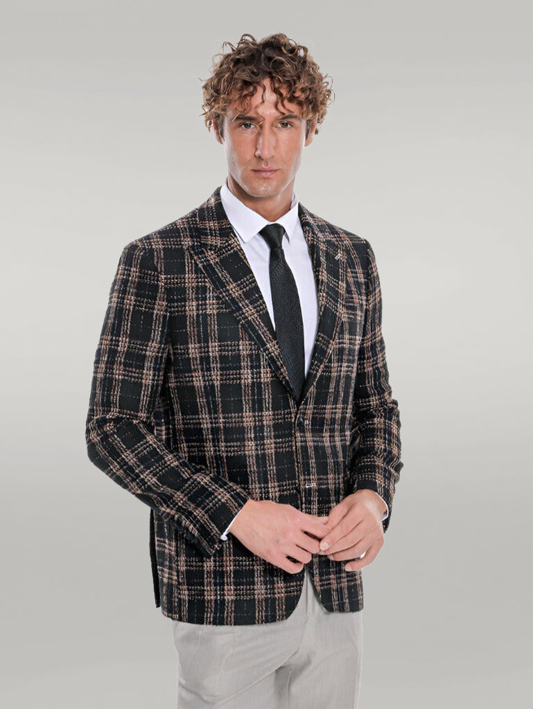 Plaid Slim Fit Black Men Blazer - Wessi