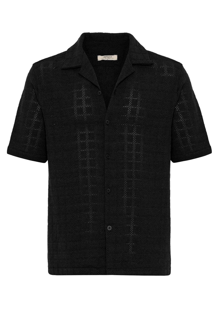 Chemise Tissée Col Camp Noir Homme - Wessi