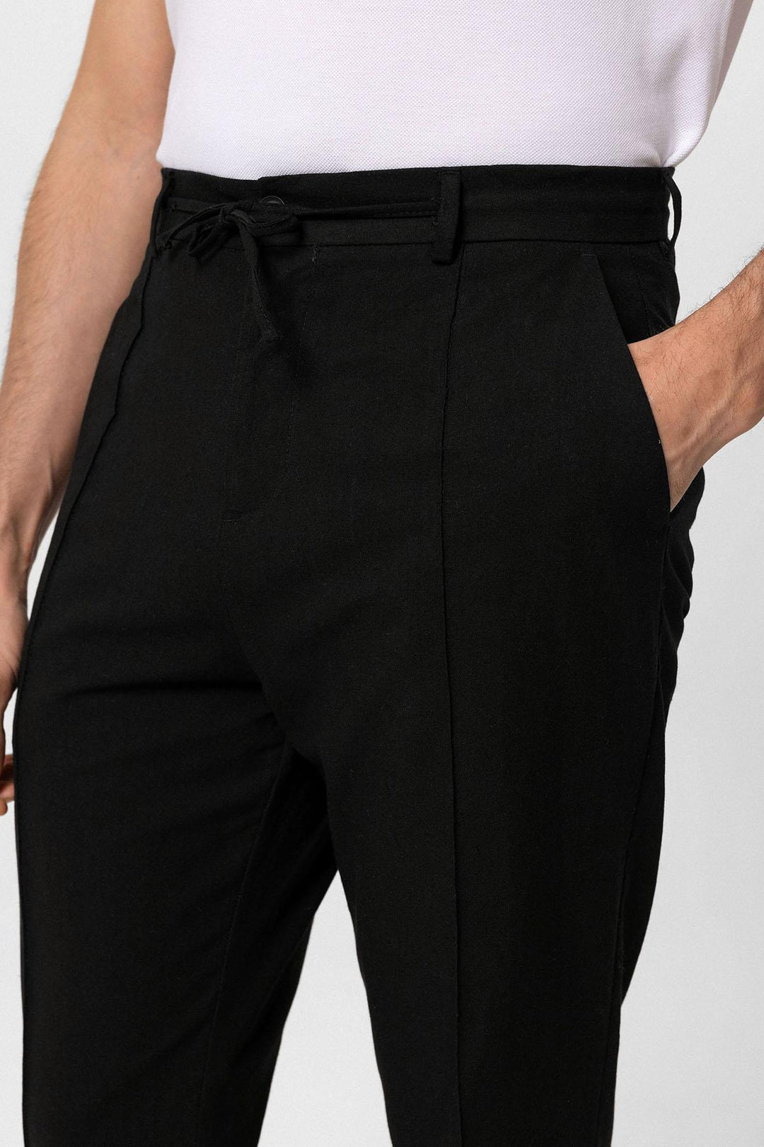 Men's Black Boyfriend Linen Pants - Wessi