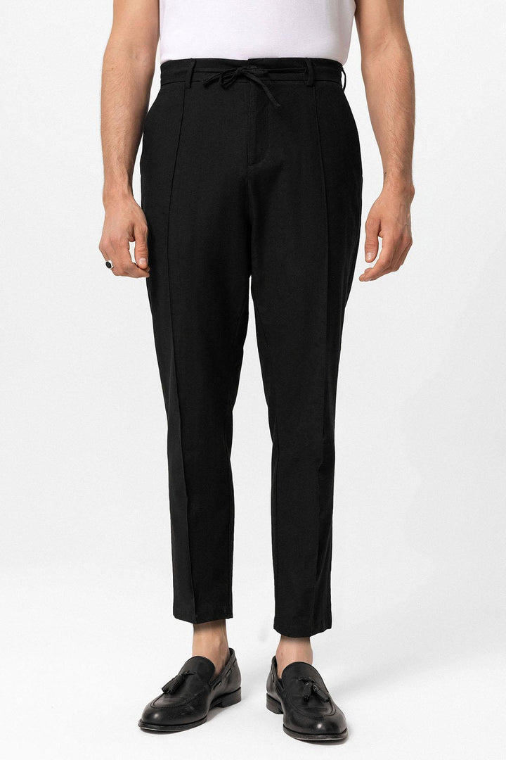 Men's Black Boyfriend Linen Pants - Wessi