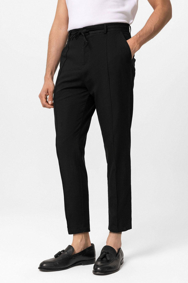 Men's Black Boyfriend Linen Pants - Wessi