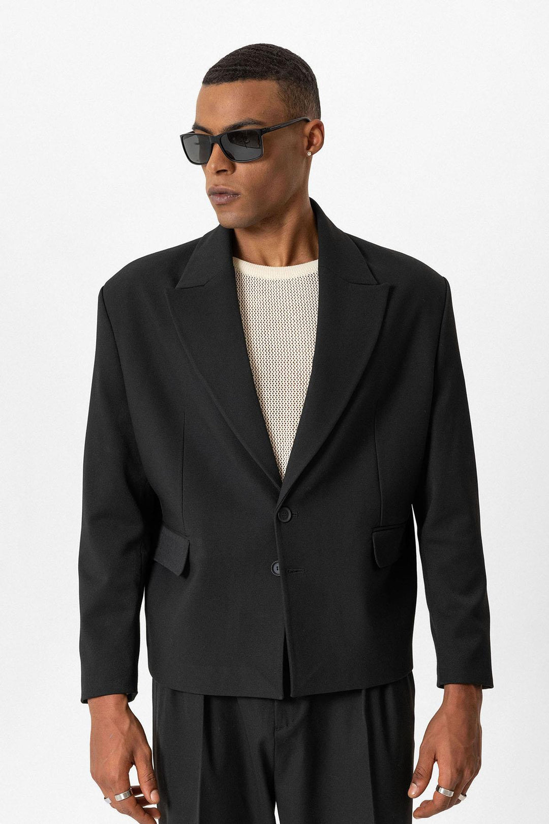 Black Crop Fit Men's Blazer Jacket - Wessi