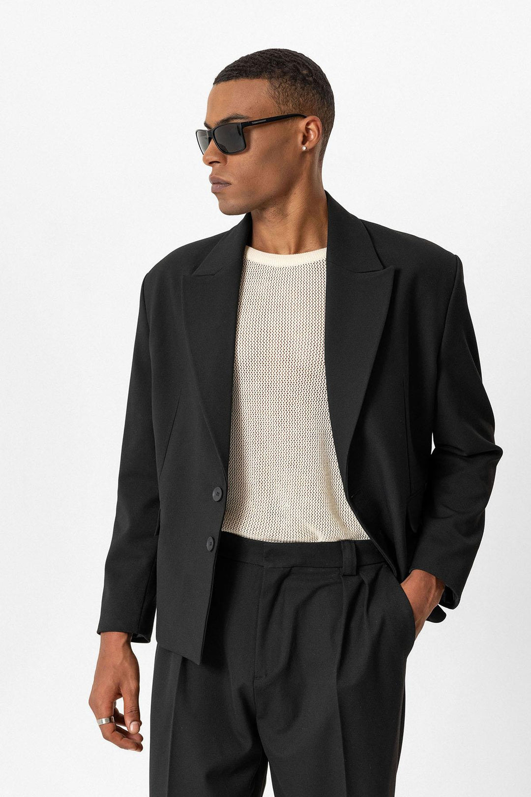 Black Crop Fit Men's Blazer Jacket - Wessi