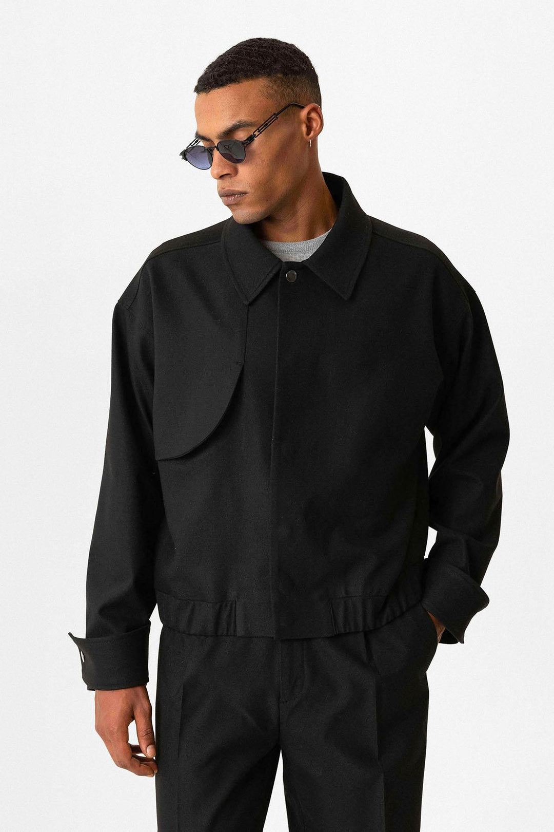 Black Crop Fit Men's Jacket with Pockets - Wessi