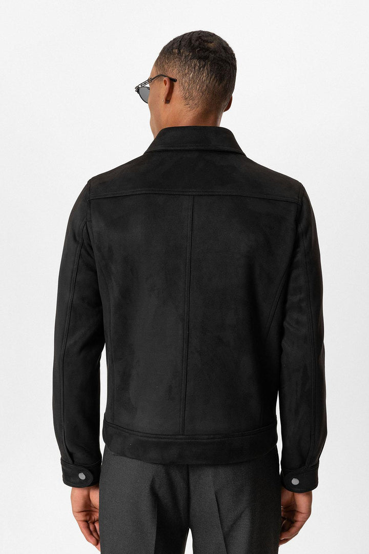 Black Crop Fit Suede Men's Jacket - Wessi