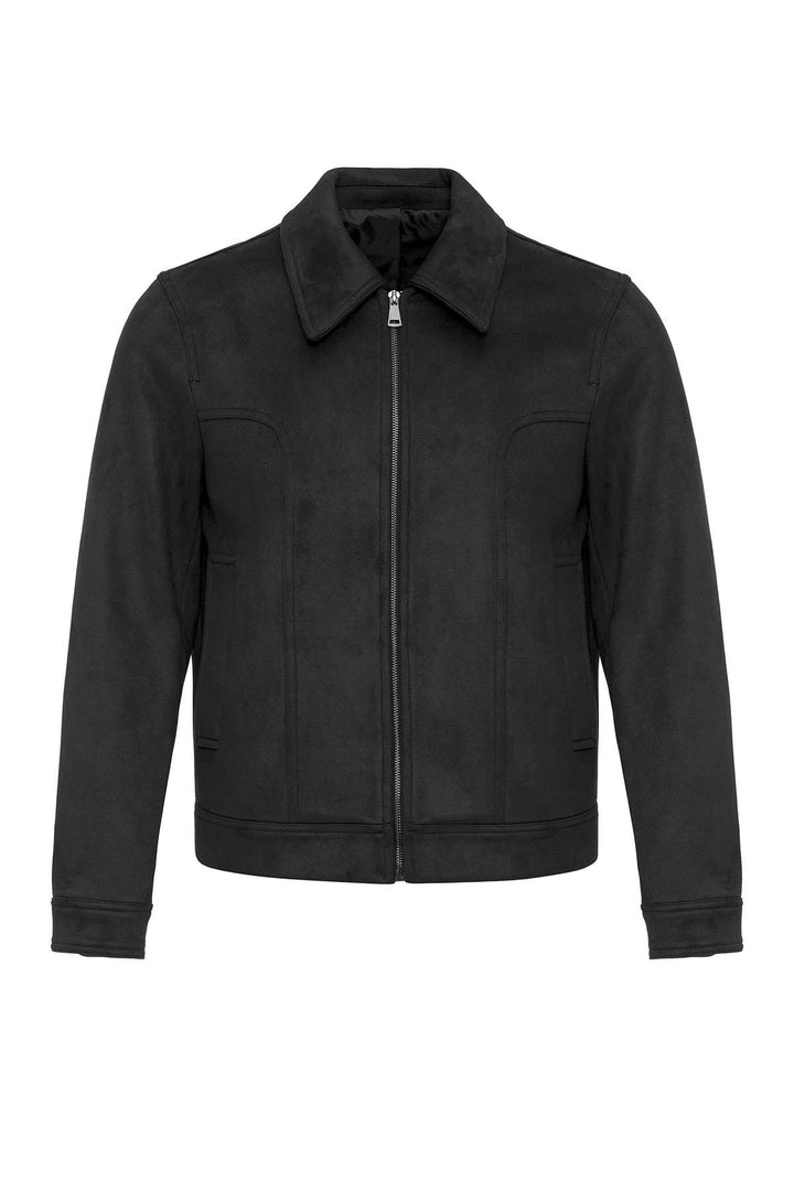 Black Crop Fit Suede Men's Jacket - Wessi