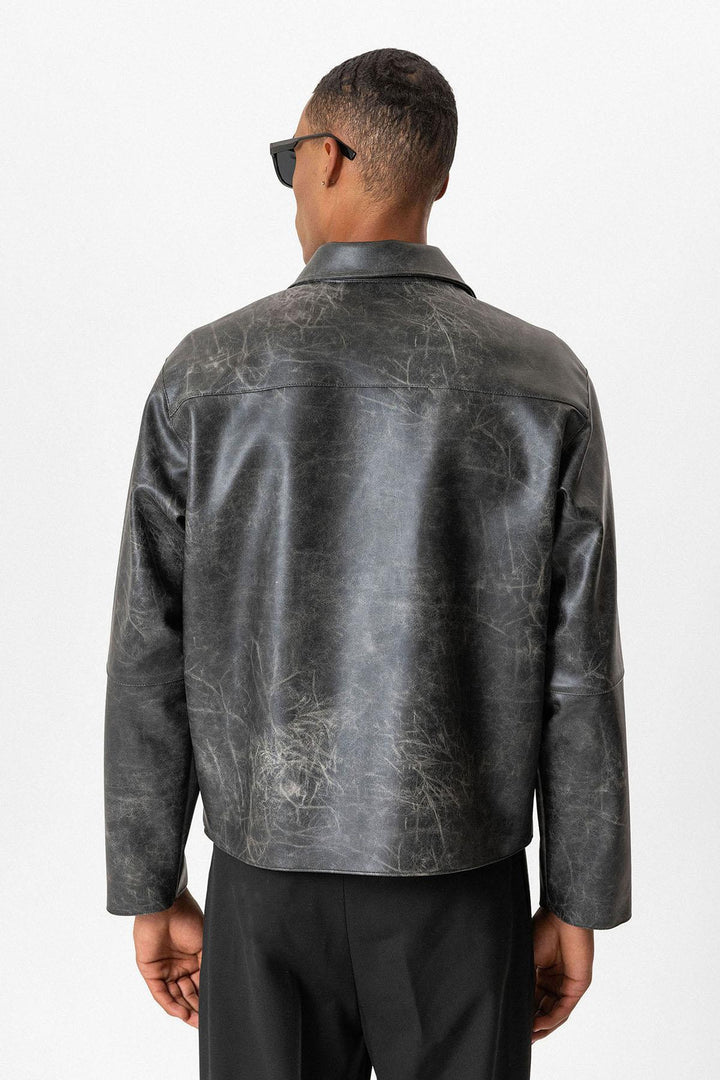 Black Crop Fit Faux Leather Men's Jacket - Wessi