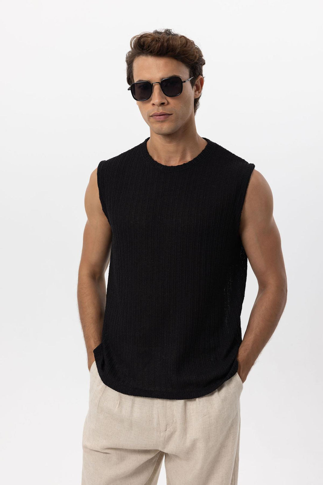 Camiseta sin mangas texturizada negra para hombre - Wessi