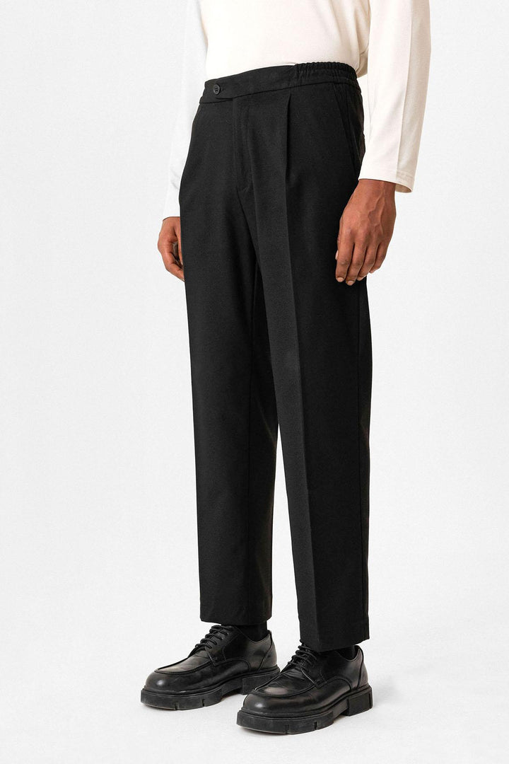 Black Elastic Waist Baggy Men's Trousers - Wessi