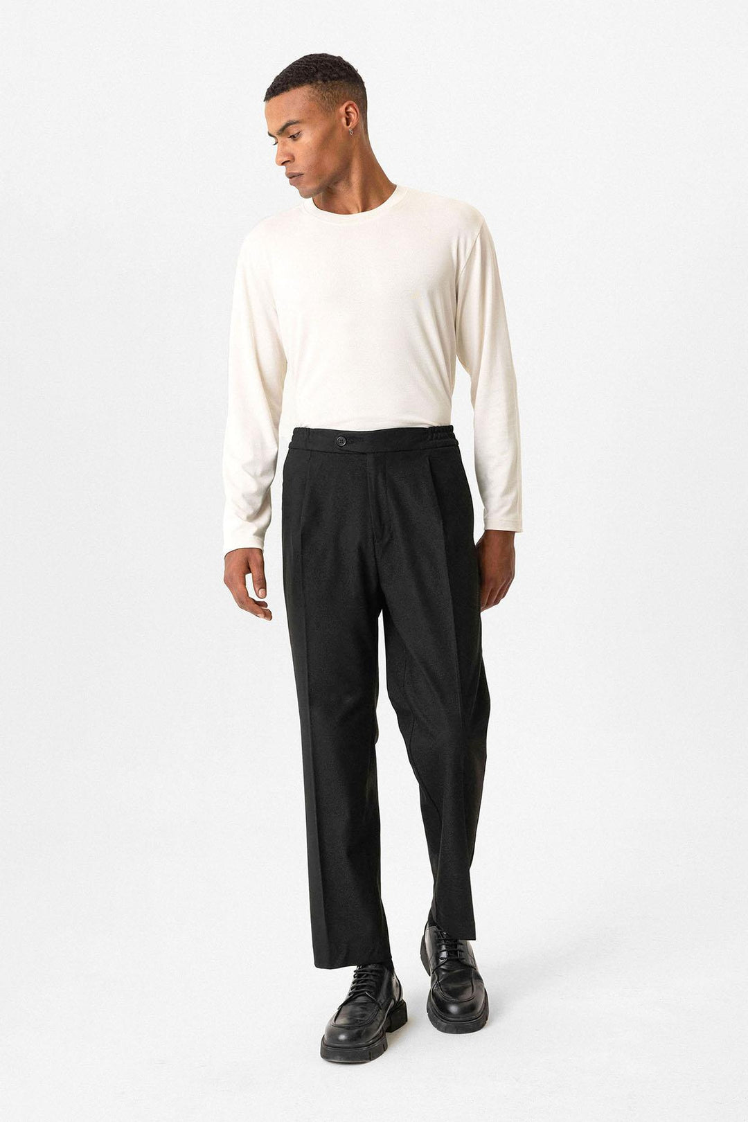 Black Elastic Waist Baggy Men's Trousers - Wessi