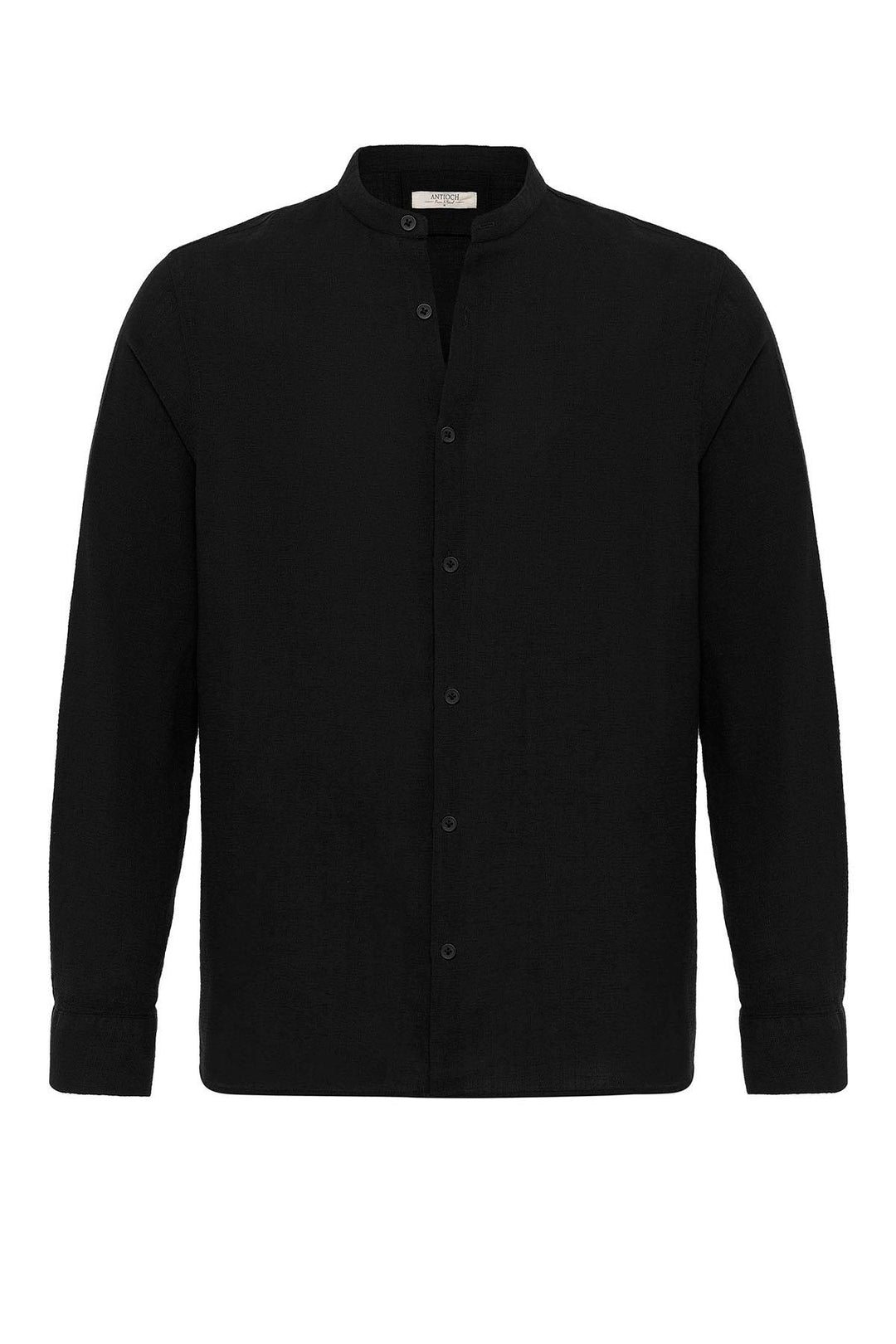 Men's Black Mandarin Collar Woven Shirt - Wessi