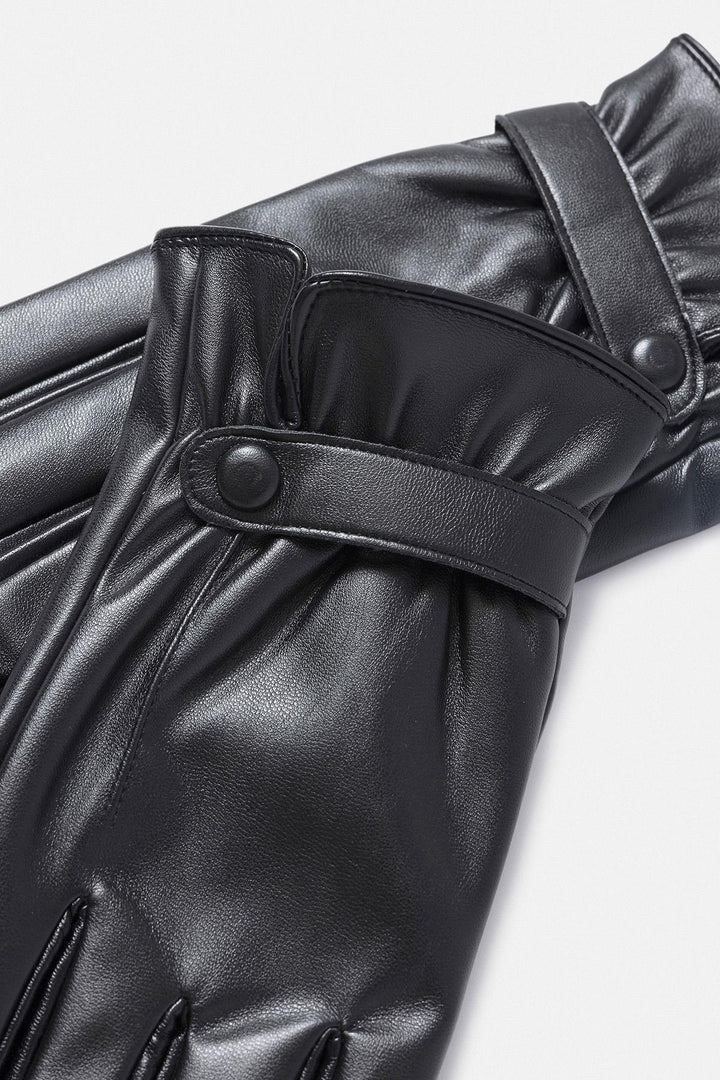 Black Faux Leather Men's Gloves with Fleece Lining - Wessi