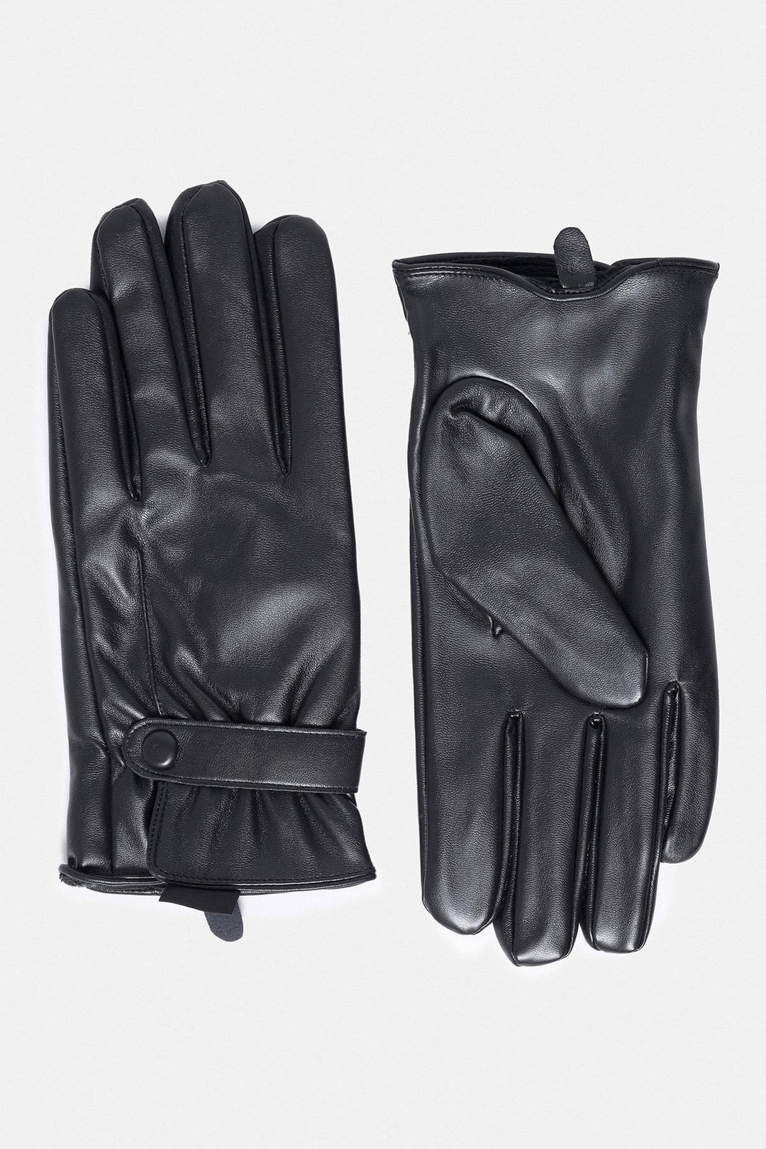 Black Faux Leather Men's Gloves with Fleece Lining - Wessi