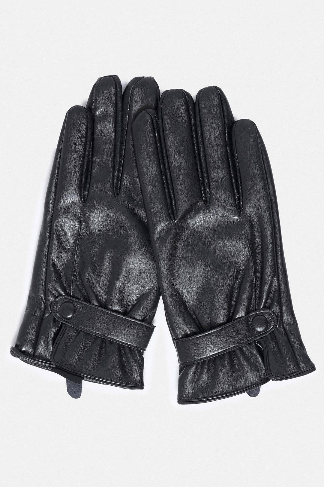 Black Faux Leather Men's Gloves with Fleece Lining - Wessi