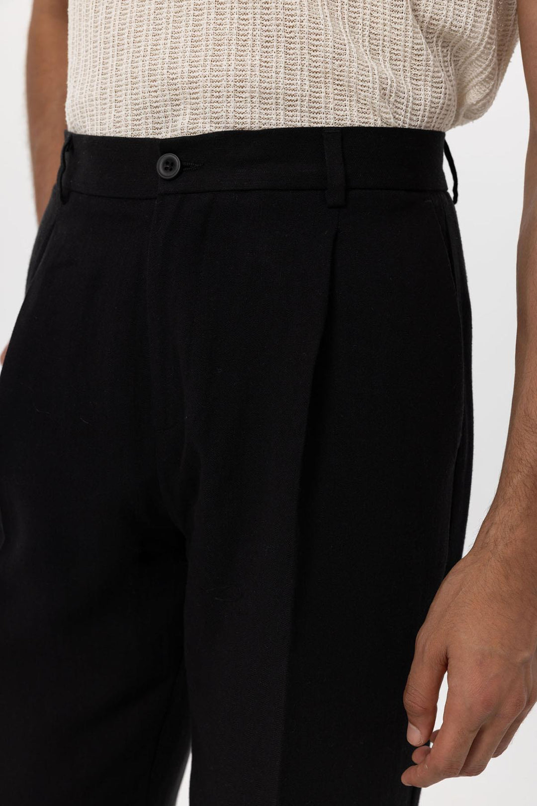 Men's Black Linen Blend Baggy Pants - Wessi