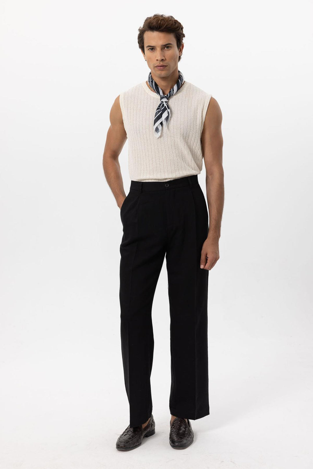 Men's Black Linen Blend Baggy Pants - Wessi