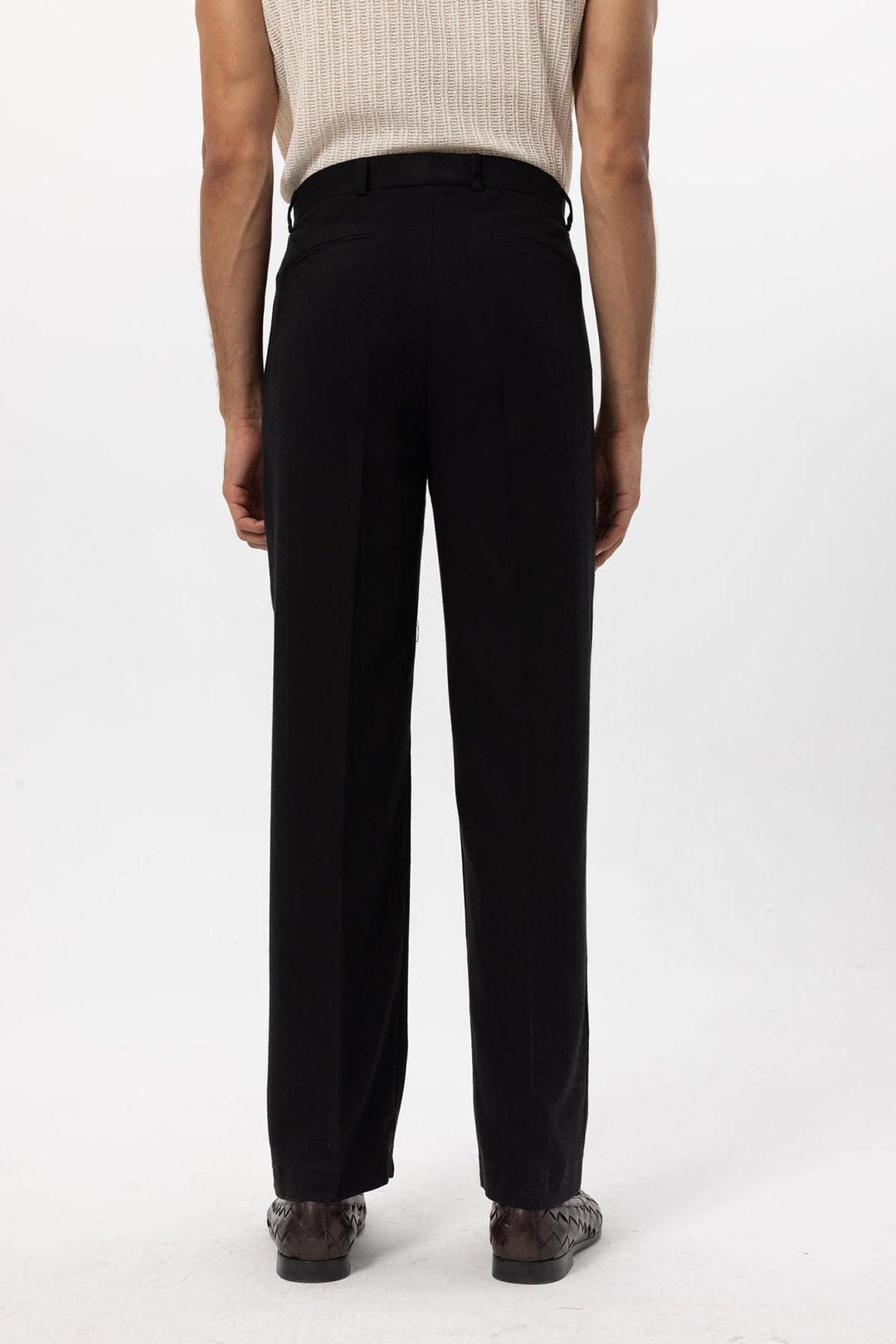 Men's Black Linen Blend Baggy Pants - Wessi