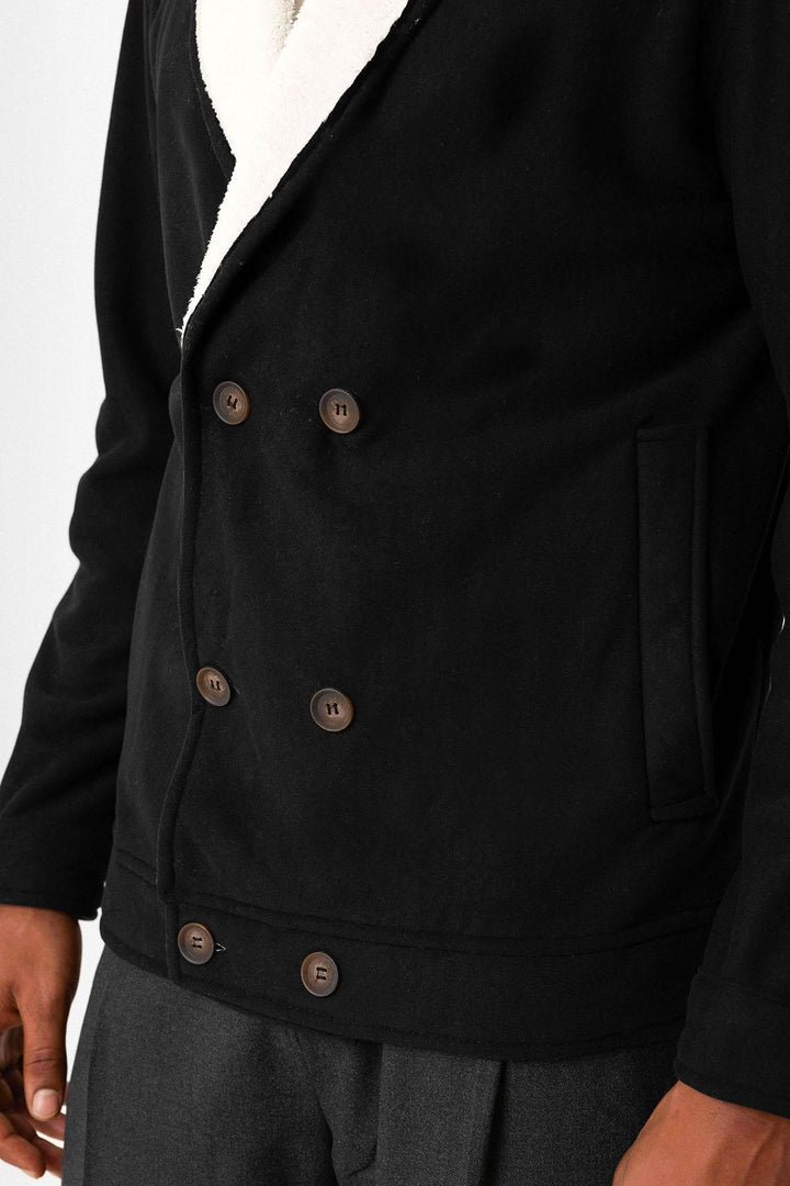 Black Contrast Collar Men's Jacket with Lining Detail - Wessi