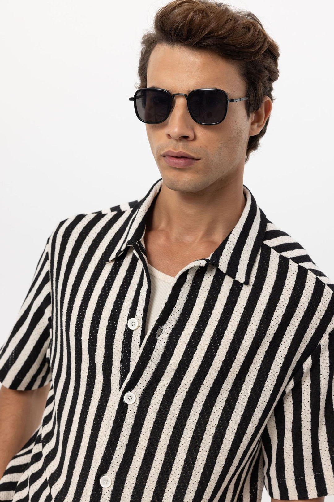 Camisa de hombre oversize de punto a rayas negra - Wessi