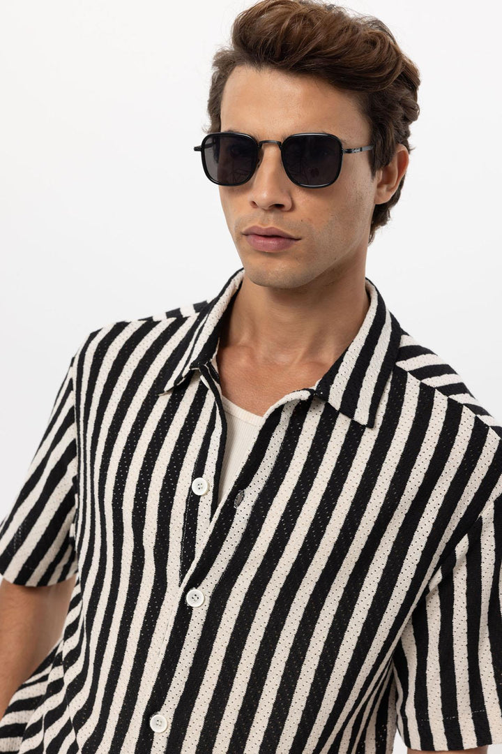 Men's Black Oversized Knit Striped Shirt - Wessi