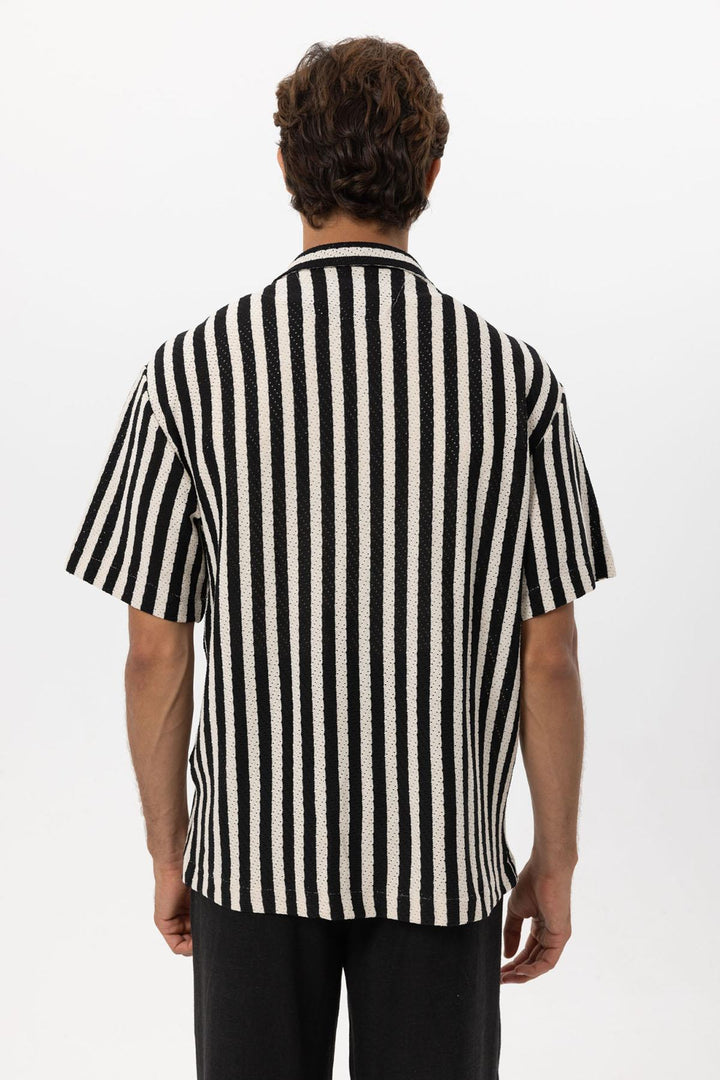 Men's Black Oversized Knit Striped Shirt - Wessi