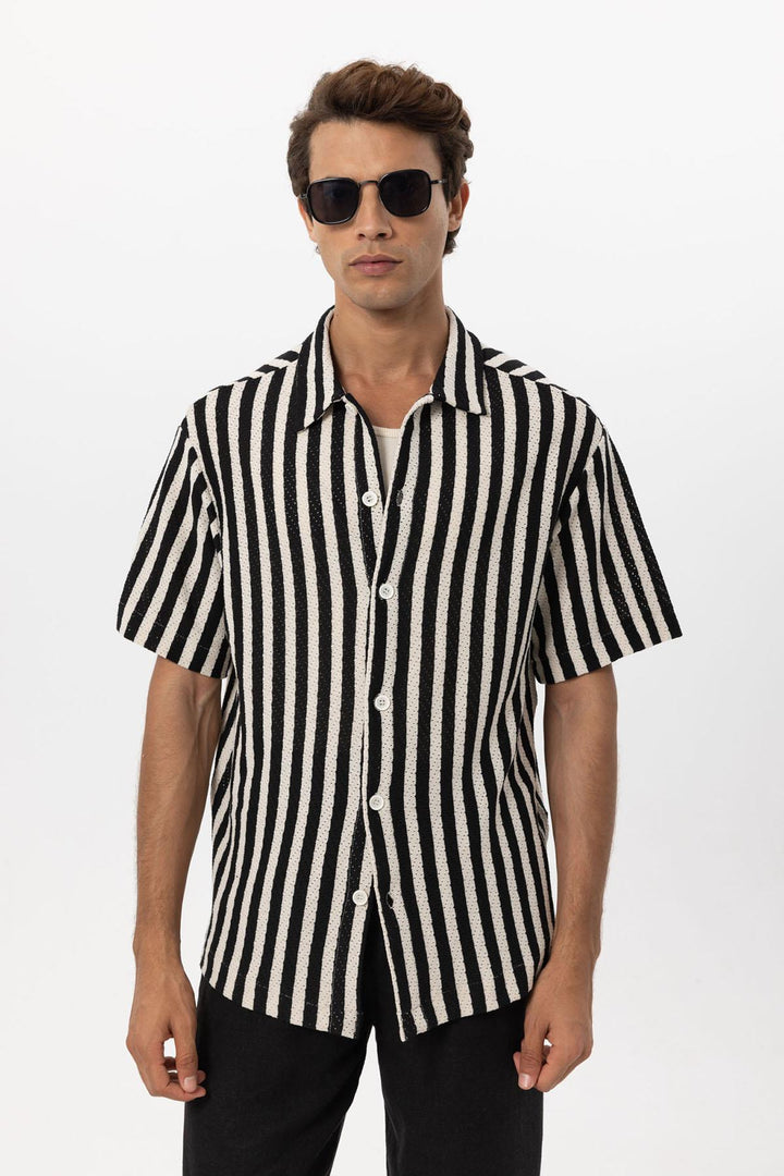 Camisa de hombre oversize de punto a rayas negra - Wessi