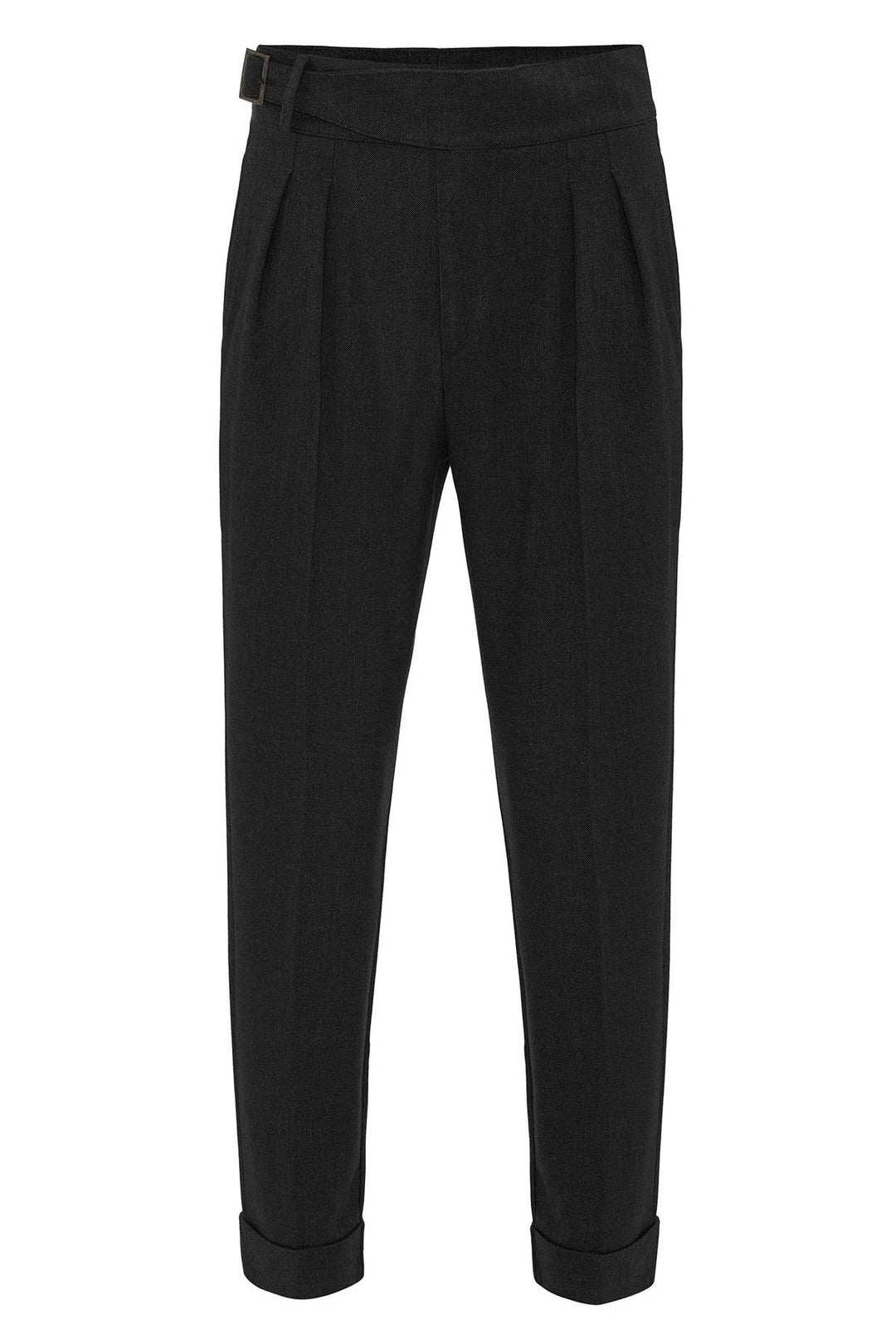 Black Pleated Men's Trousers with Buckle Detail - Wessi