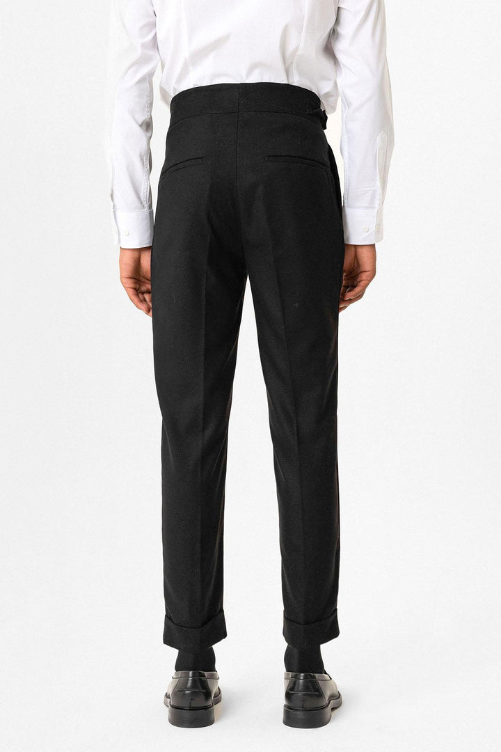 Black Pleated Men's Trousers with Buckle Detail - Wessi