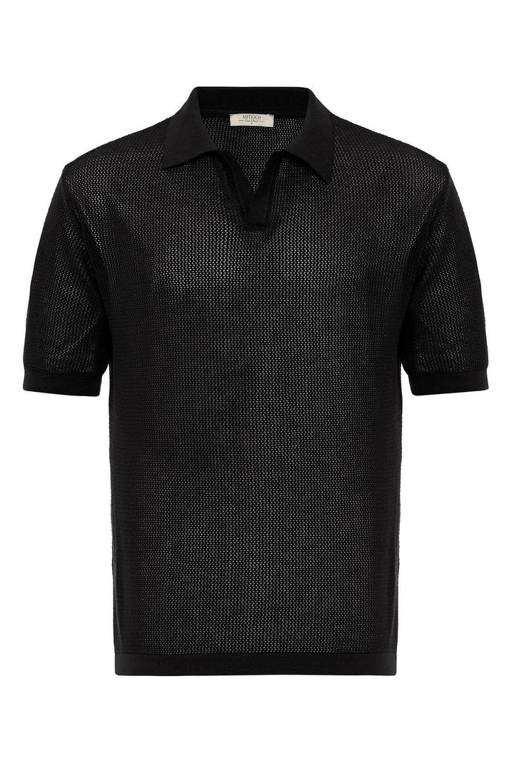 T-Shirt Homme Noir Col Polo en Maille - Wessi