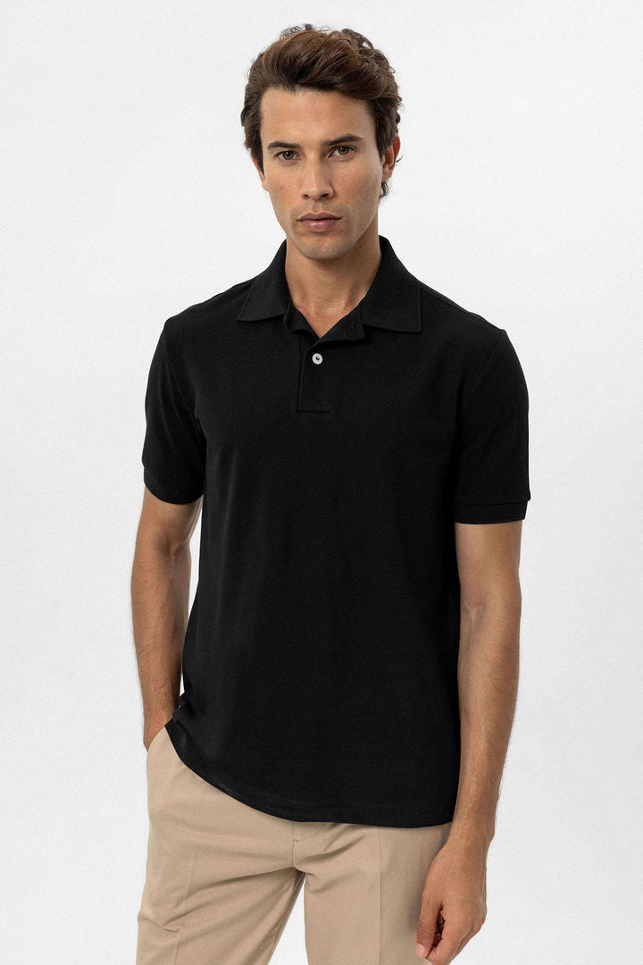 Men's Black Polo Neck T-Shirt - Wessi