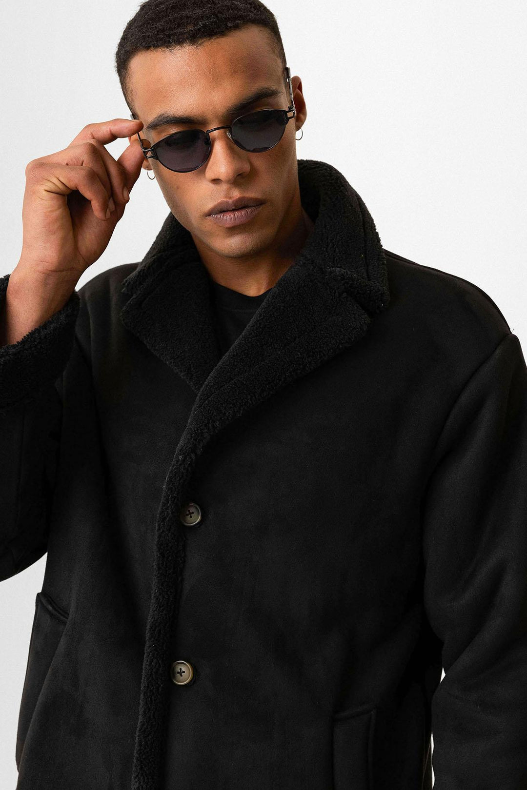 Black Suede-Look Men's Jacket with Lining Detail - Wessi